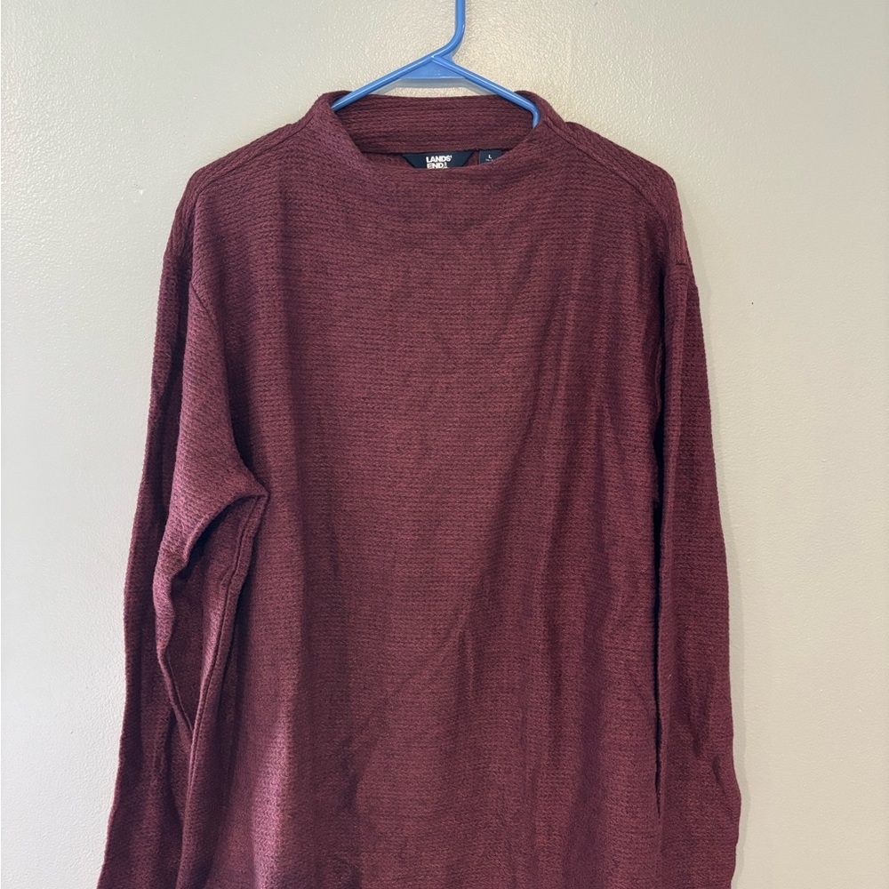 Lands' End Red Long Sleeve Tee Classic Crew